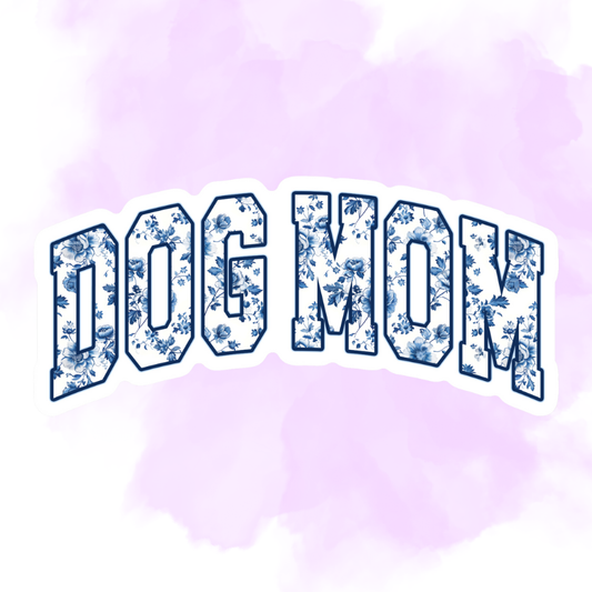 BLUE & WHITE FLORAL DOG MOM - STICKER