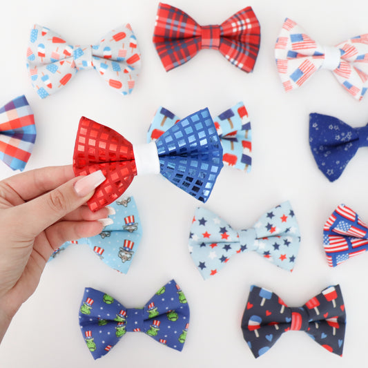 20 RED WHITE & BLUE ELASTIC BOW TIES (WHOLESALE)