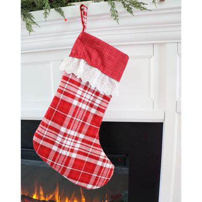 RED PLAID WITH FRILL  - HANDMADE CHRISTMAS STOCKING