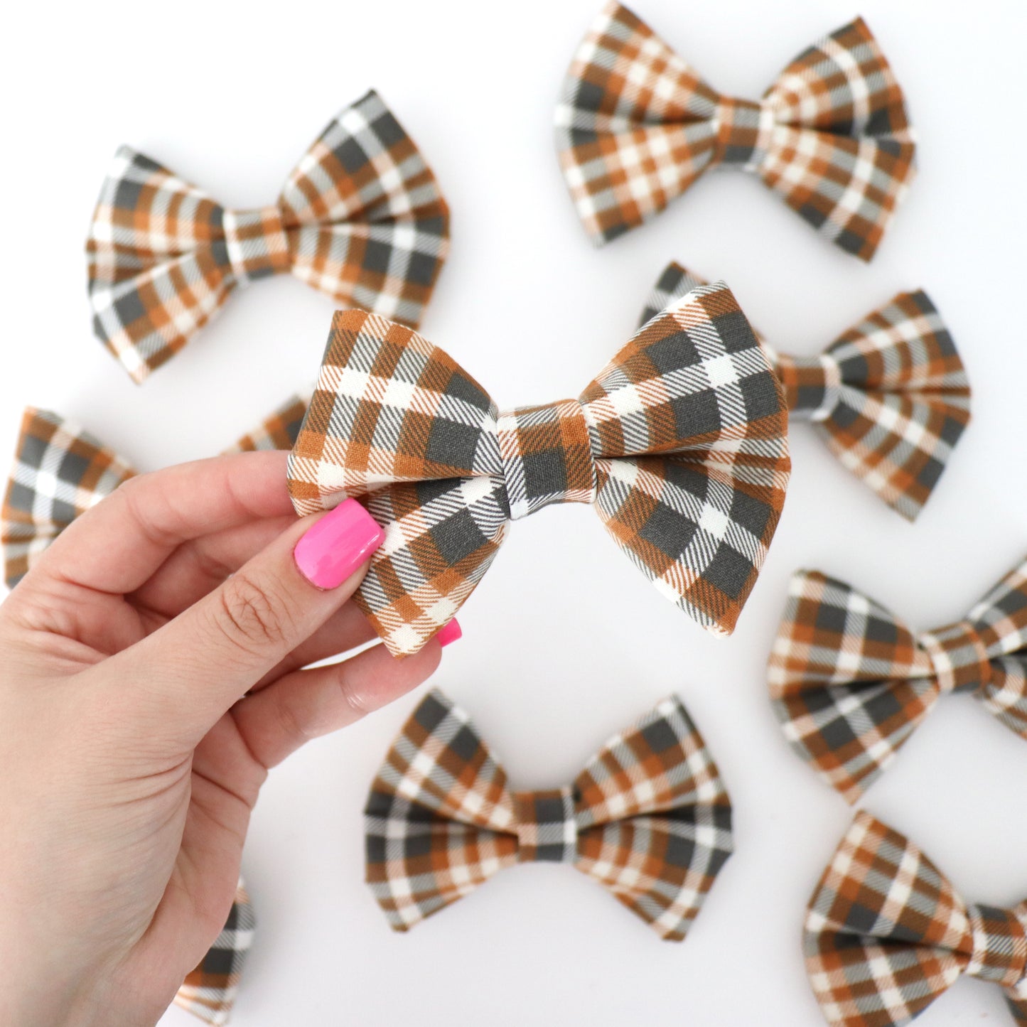 TAN AND GRAY PLAID - DOG BOW TIE BY DAPPER DEXTER