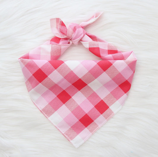 PINK AND RED PLAID - SQUARE BANDANA
