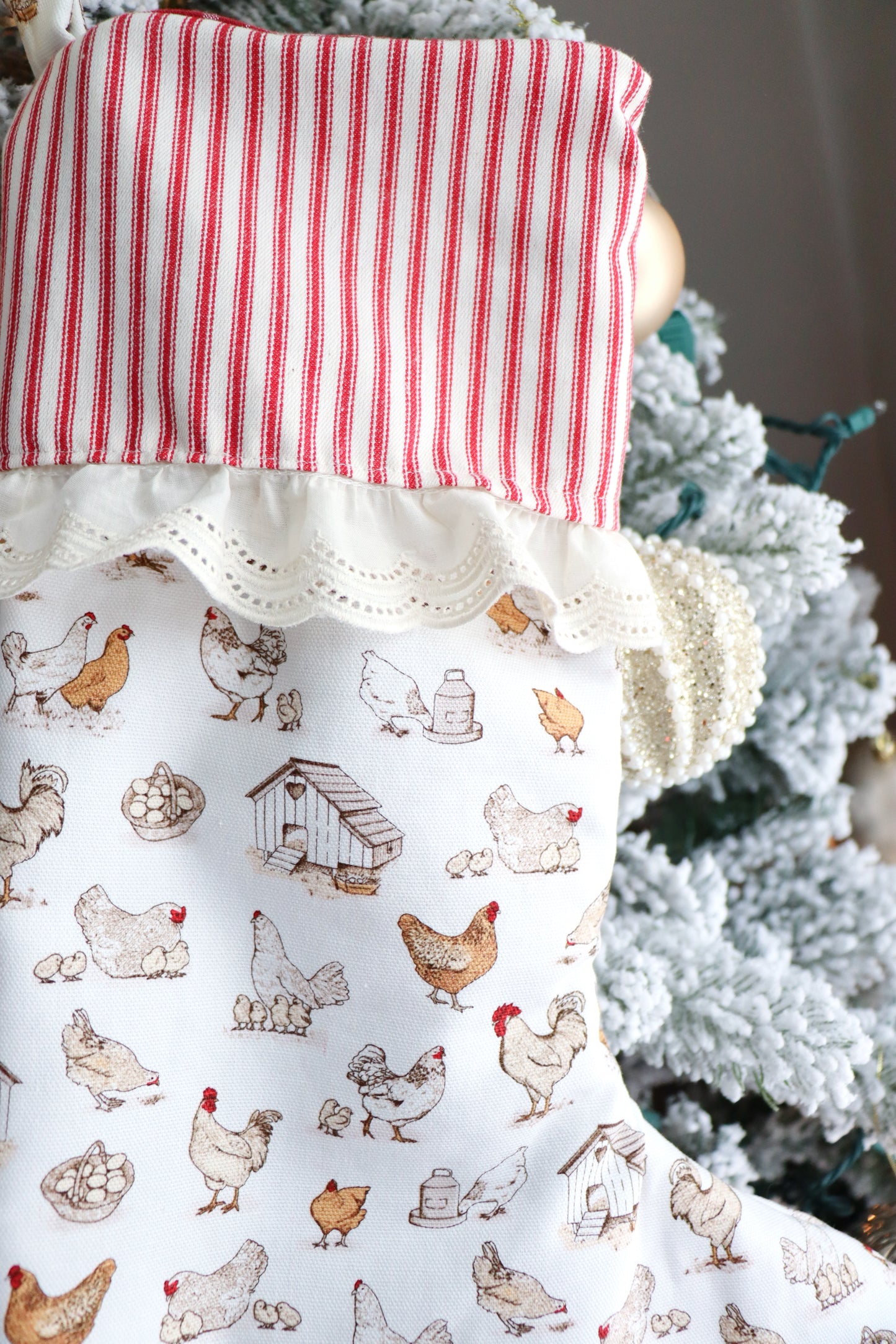 CHICKENS - HANDMADE CHRISTMAS STOCKING