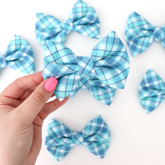 BLUE ARGYLE PLAID - DAPPER DEXTER DOG BOW TIE