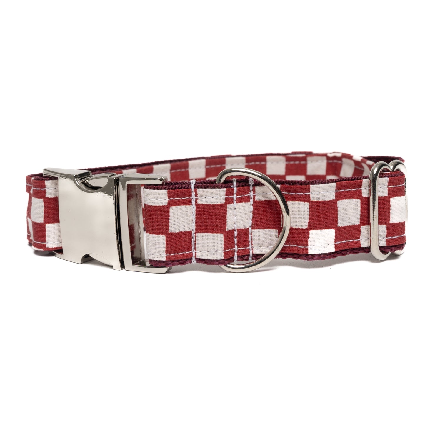 BRICK RED AND CREAM CHECKERED - DOG COLLAR