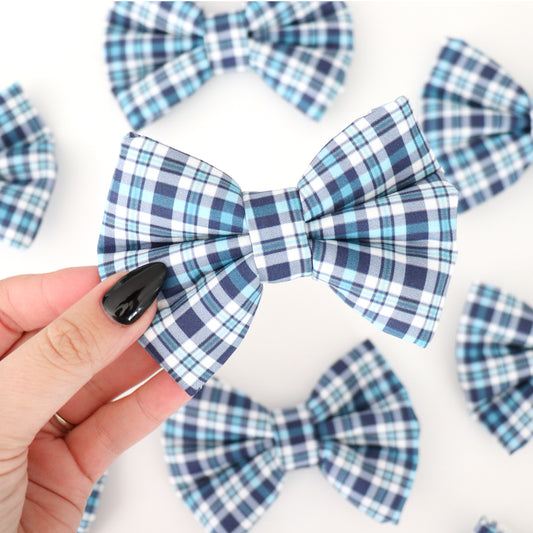 NAVY DAPPER PLAID  - DAPPER DEXTER DOG BOW TIE