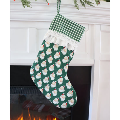 GREEN SANTA WITH FRILL - HANDMADE CHRISTMAS STOCKING