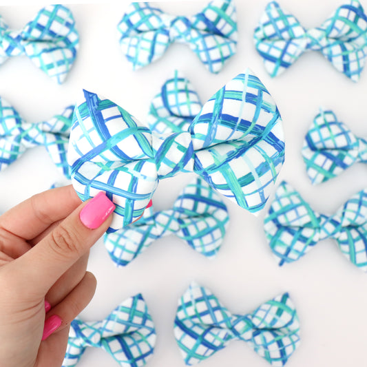 AQUA AND WHITE ARGYLE - DOG BOW TIE BY DAPPER DEXTER