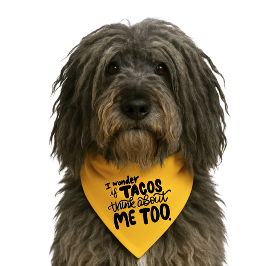 I WONDER IF TACOS THINK ABOUT ME TOO- CLASSIC DOG BANDANA