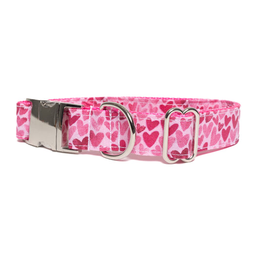 PINK METALLIC HEARTS - DOG COLLAR