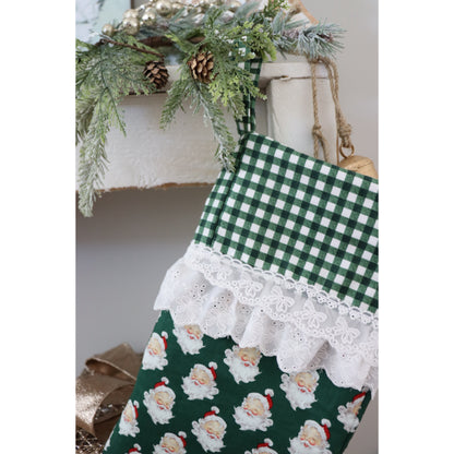GREEN SANTA WITH FRILL - HANDMADE CHRISTMAS STOCKING