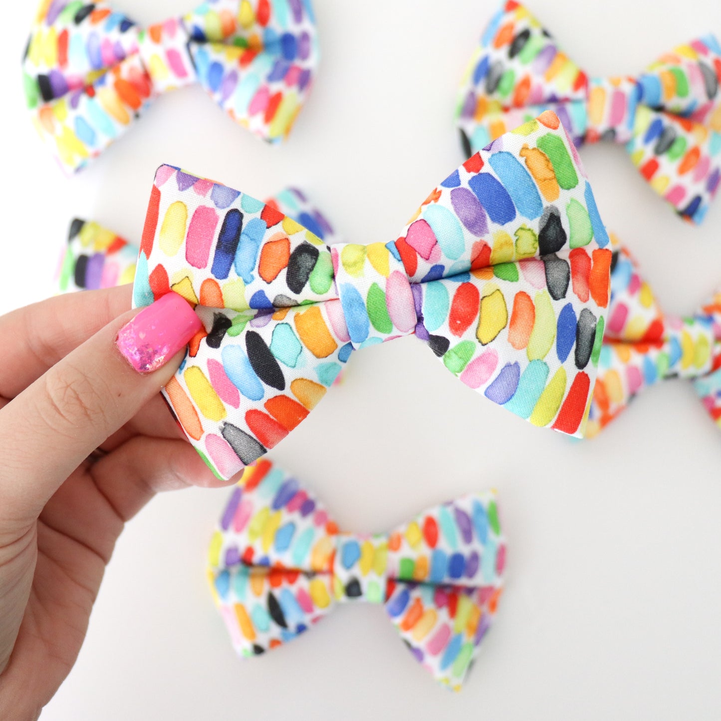 RAINBOW WATERCOLOR DOTS - DOG BOW TIE BY DAPPER DEXTER