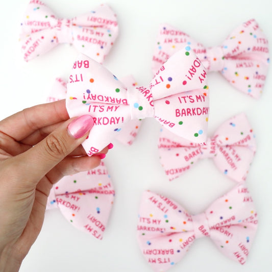 IT'S MY BARKDAY (LIGHT PINK) - DOG BOW TIE BY DAPPER DEXTER