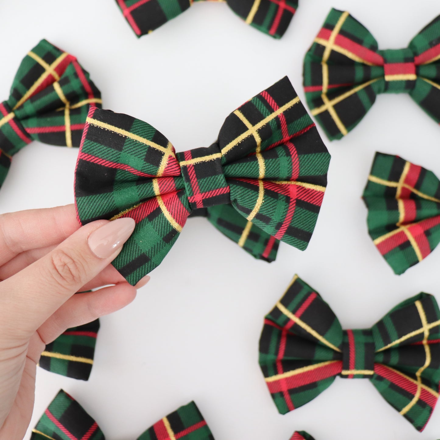 BLACK W/ GLITTER HOLIDAY PLAID- DAPPER DEXTER DOG BOW TIE