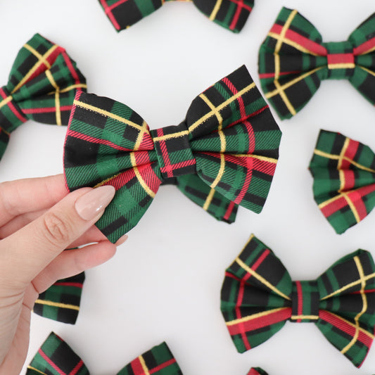 BLACK W/ GLITTER HOLIDAY PLAID- DAPPER DEXTER DOG BOW TIE