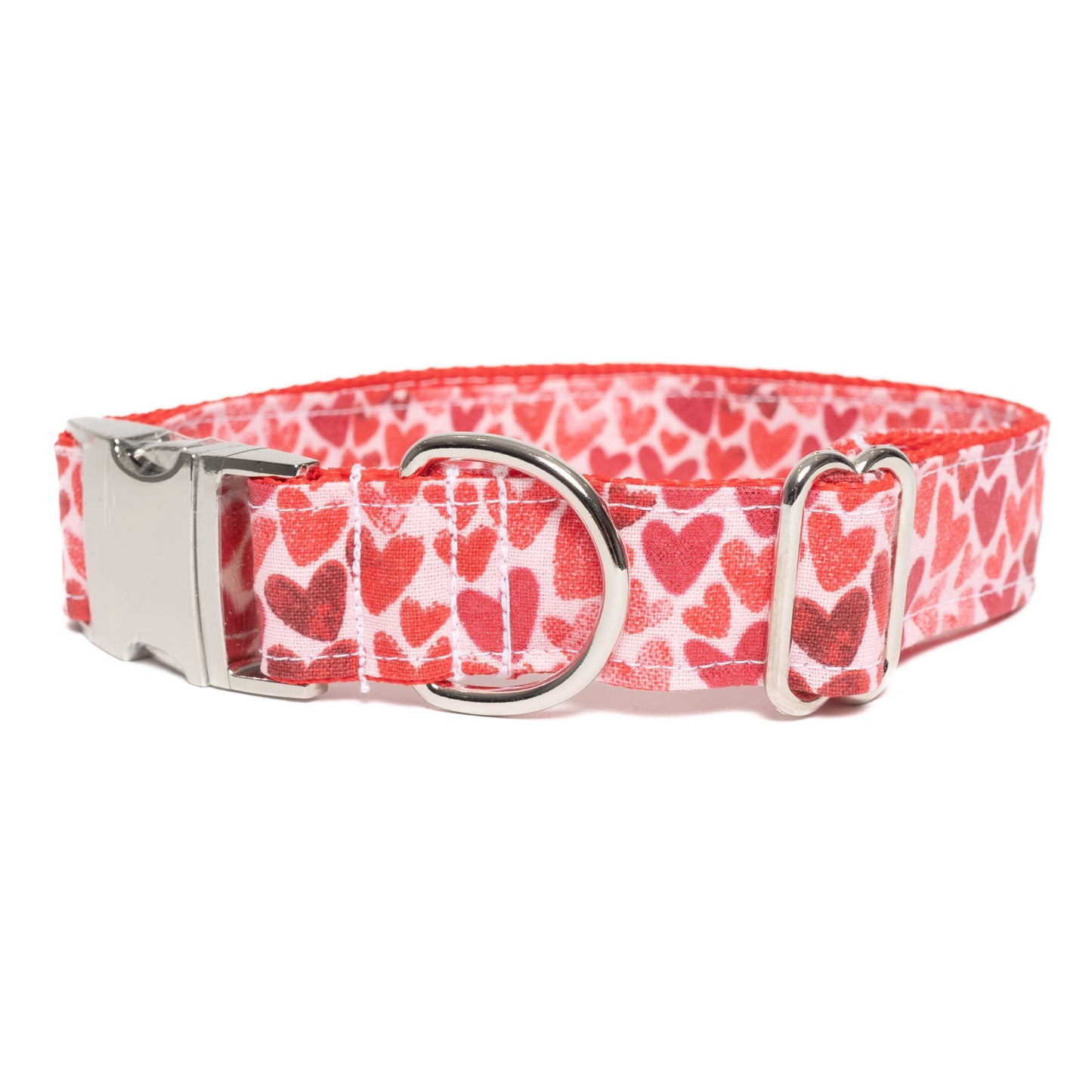 RED METALLIC HEARTS - DOG COLLAR