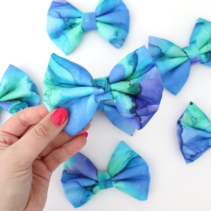 BLUE & GREEN WATERCOLOR - DAPPER DEXTER DOG BOW TIE