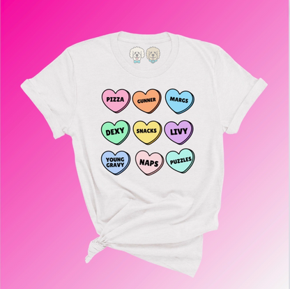 CUSTOMIZED CANDY HEARTS (9) - WHITE TSHIRT