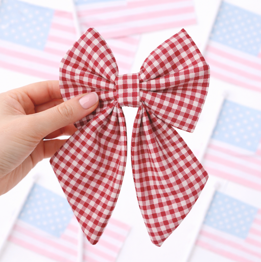 RED AND WHITE GINGHAM  - SAILOR BOW