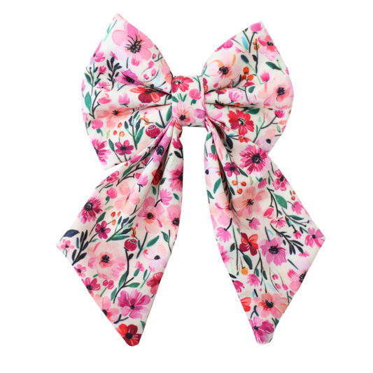 IVORY & PINK FLORAL - SAILOR BOW