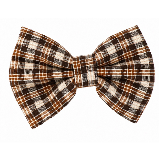 BROWN PLAID LINEN - DAPPER DEXTER DOG BOW TIE