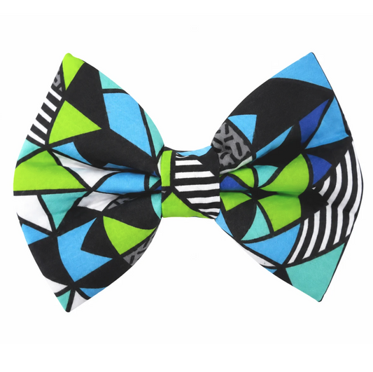 LIME BLUE BLACK ABSTRACT - DAPPER DEXTER DOG BOW TIE