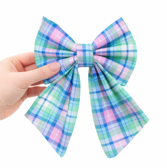 SPRING PLAID (LIGHT BLUE, PINK & GREEN) - SAILOR BOW