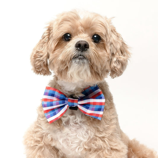 RED, WHITE & BLUE PLAID -  BOW TIE