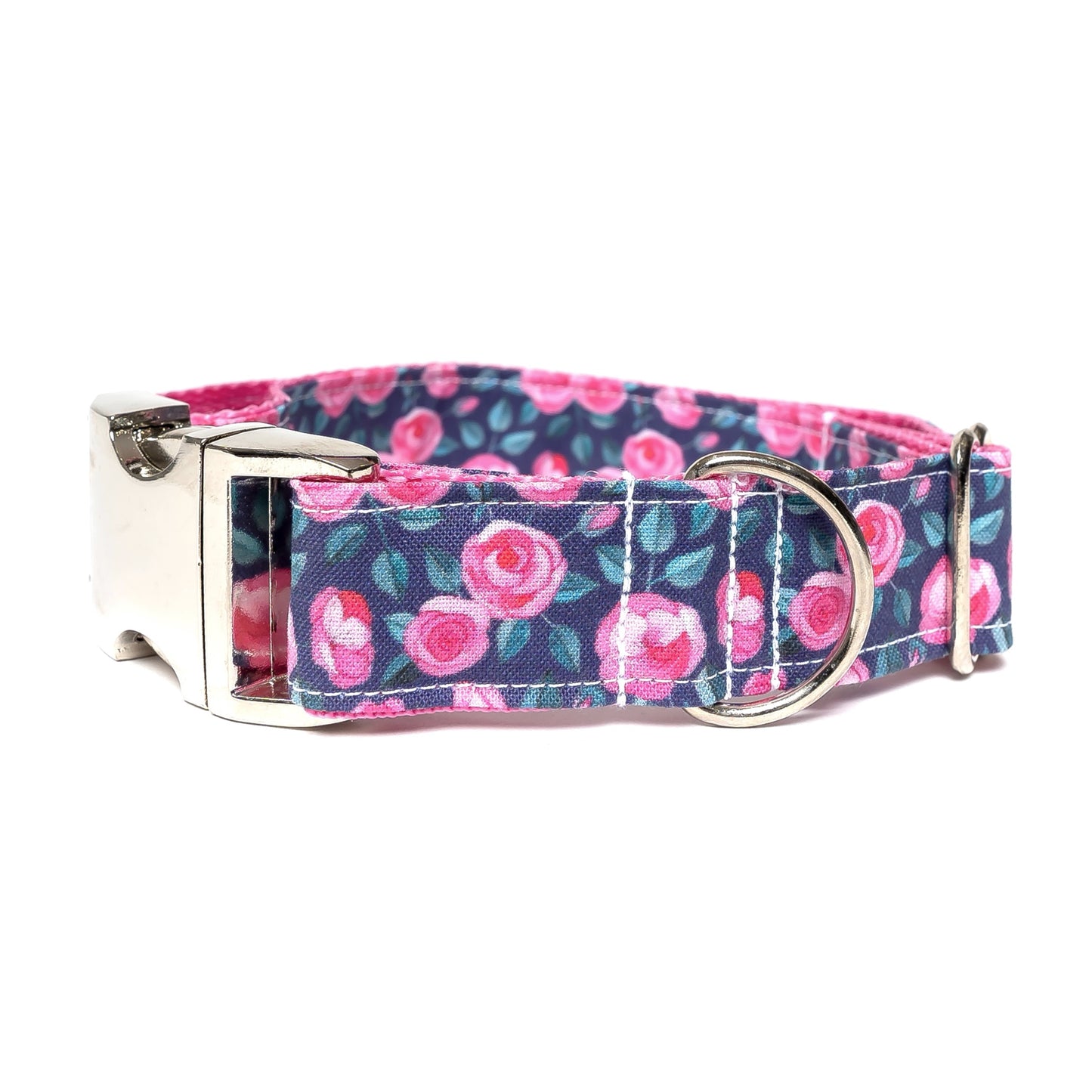 NAVY AND PINK FLORAL - DOG COLLAR