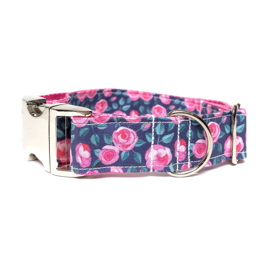 NAVY AND PINK FLORAL - DOG COLLAR